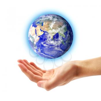 Planet Earth and human hand. Conceptual design.