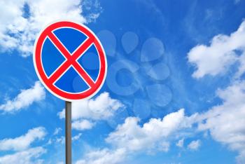 Road sign and blue sky. Isolated design.