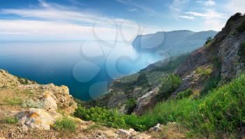 Mountain and sea panorama. Nature composition.