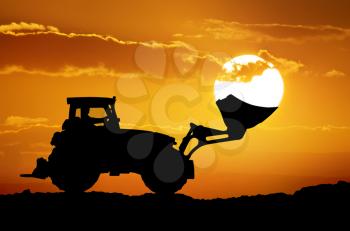 Tractor and sun into shovel bucket. Conceptual design.
