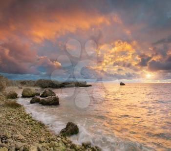 Beautiful seascape. Sunset on the sea. Composition of nature.