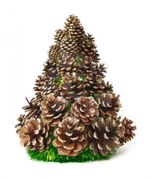 Fir-tree from cones. Isolated object. Hand-made decoration, element of design.