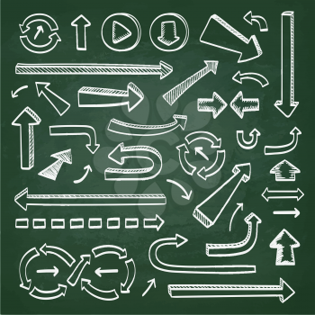 Arrows doodle set. Hand drawn sketch icons on chalkboard.Vector illustration. 
