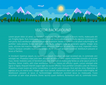 Flat landscape background. Forest and mountains. Vector website header image.