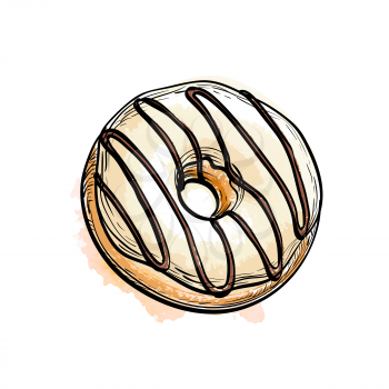 Hand drawn vector illustration of donut.  Isolated on white background