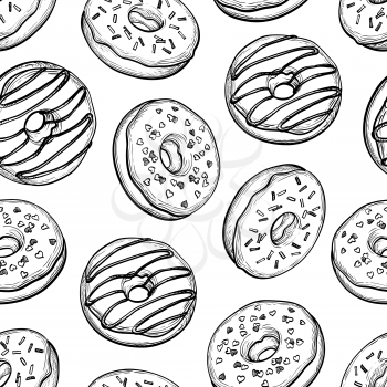 Seamless pattern with donuts. Hand drawn vector illustration.