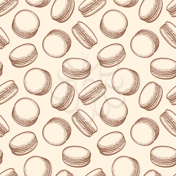 Seamless pattern with macaroons. Pastry sweets collection.  Hand drawn vector illustration