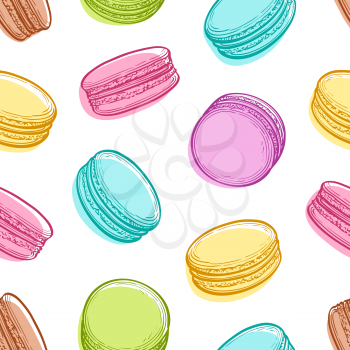seamless pattern with macaroons. Pastry sweets collection.  Hand drawn vector illustration