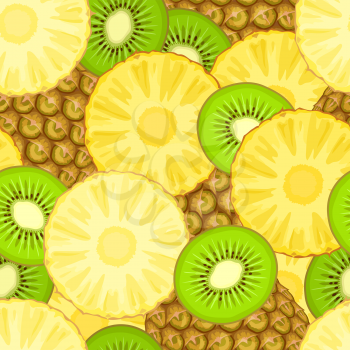 Seamless pattern with pineapple and kiwi. Vector illustration.