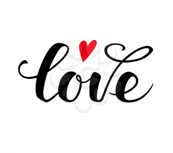Love text. Calligraphic Lettering. Valentine s day greeting card template. Vector illustration.