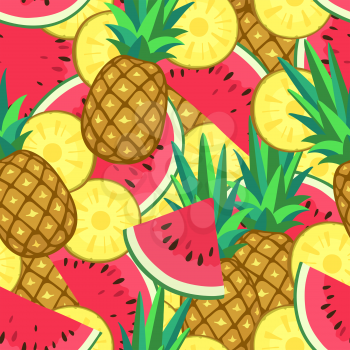 Seamless pattern with watermelon and pineapple. Vector illustration.