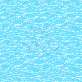 Sea waves seamless pattern. Summer watercolor background. Hand drawn vector illustration of water.
