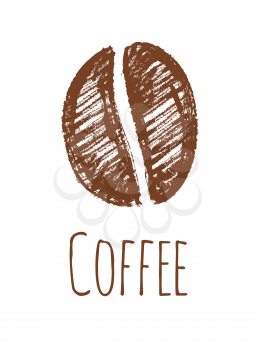 Pencil drawing of a coffee bean. Isolated on white background. Hand drawn vector illustration. Retro style.