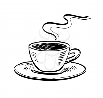 Cup of coffee. Ink sketch isolated on white background. Hand drawn vector illustration. Retro style.