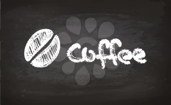 Text and coffee bean chalk sketch on blackboard. Hand drawn vector illustration. Calligraphic Lettering. Retro style.