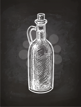 Chalk sketch of olive oil bottle on blackboard background. Hand drawn vector illustration. Retro style.