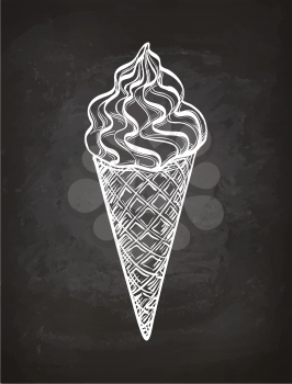 Ice cream cone sketch on chalkboard. Hand drawn vector illustration. Retro style.
