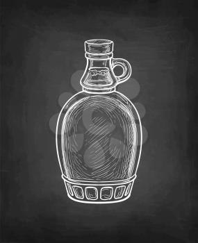 Maple syrup bottle. Chalk sketch on blackboard background. Hand drawn vector illustration. Retro style.