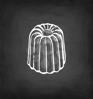 Canele. French pastry. Chalk sketch on blackboard background. Hand drawn vector illustration. Retro style.
