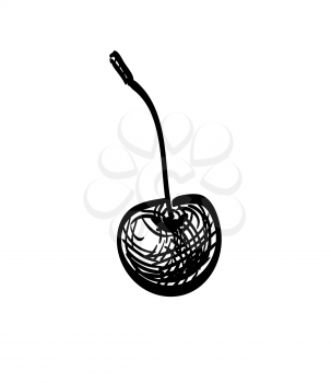 Sweet cherry. Ink sketch isolated on white background. Hand drawn vector illustration. Retro style.