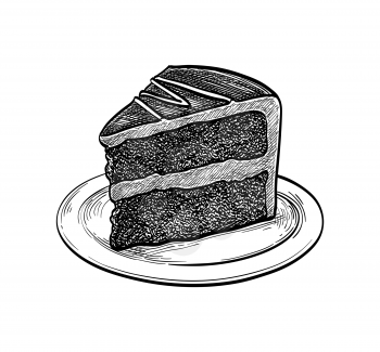 Chocolate cake. Ink sketch isolated on white background. Hand drawn vector illustration. Retro style.