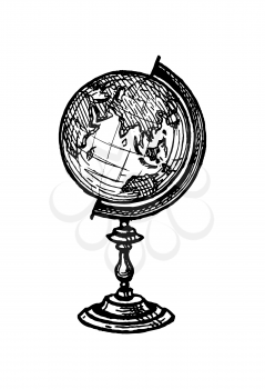 Globe. Vintage object. Ink sketch isolated on white background. Hand drawn vector illustration. Retro style.