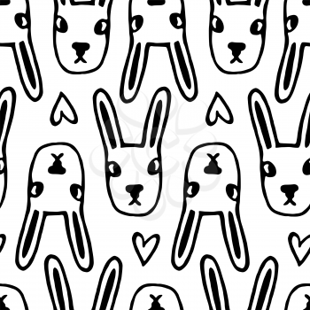 Seamless pattern with cute rabbits. Hipster style hares. Doodle sketches. Hand drawn vector illustration of funny characters. Easter background.