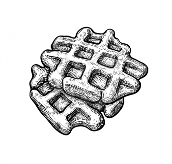 Ink sketch of waffles isolated on white background. Hand drawn vector illustration. Retro style.