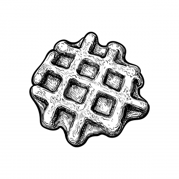 Ink sketch of waffle isolated on white background. Hand drawn vector illustration. Retro style.