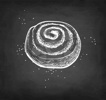 Cinnamon roll. Chalk sketch on blackboard background. Hand drawn vector illustration. Retro style.
