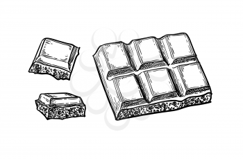 Piece of porous white chocolate. Ink sketch isolated. Hand drawn vector illustration. Retro style. 