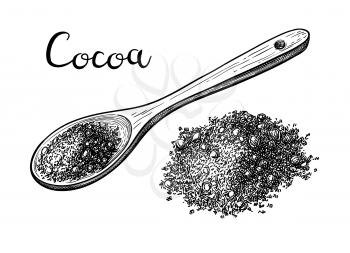 Cocoa powder. Ink sketch isolated on white background. Hand drawn vector illustration. Retro style. 