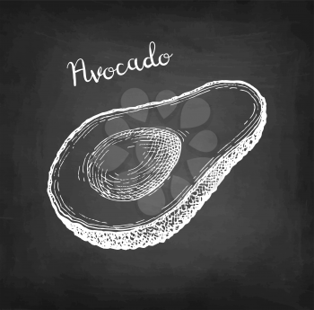Avocado. Chalk sketch on blackboard background. Hand drawn vector illustration. Retro style.