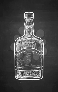 Whiskey bottle. Chalk sketch on blackboard background. Hand drawn vector illustration. Retro style.