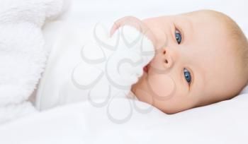 Adorable baby 6 months, close-up portrait
