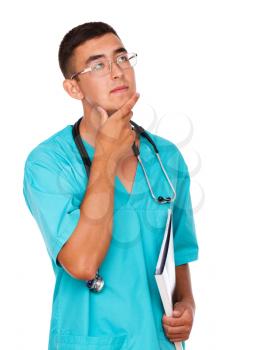 Portrait of medical male doctor, isolated over white