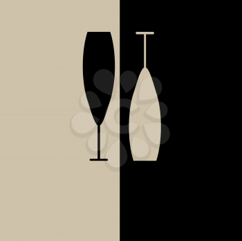 Symbolic abstract   silhouettes of wine glasses. Black and  beige