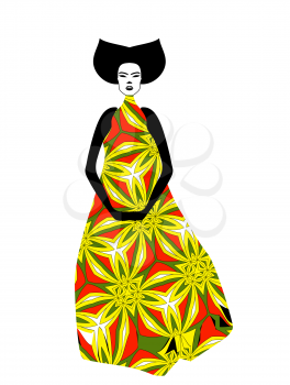 Silhouette of young woman in vintage dress. Vintage Japanese and Oriental style.