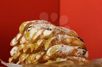 Italian culinary baking sweet dessert Cannoli Sicilian closeup