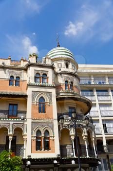 Capilla San Jose. SEVILLE CAPILLA DE SAN JOSE DESDE CALLE SIERPES. elements of architecture Seville. Andalusia. Spanish architectural styles of Gothic and Mudejar, Baroque