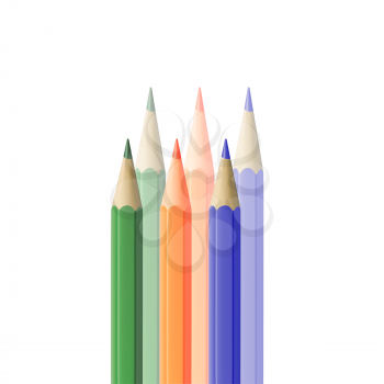 set of colored pencils closeup on  white background