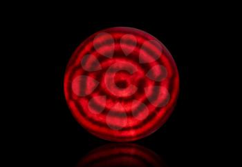 Beet slice backlit isolated on a black background with reflection. design element