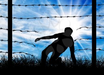 Refugee illegal. Silhouette of a refugee who illegally cross the border