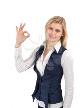 Concept of success in business. Business woman showing good hand gesture