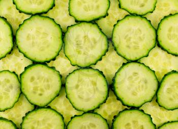 Cucumber sliced disc. Close-up background