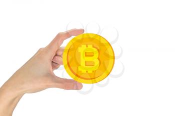 Bitcoin in the hand. The concept of crypto currency