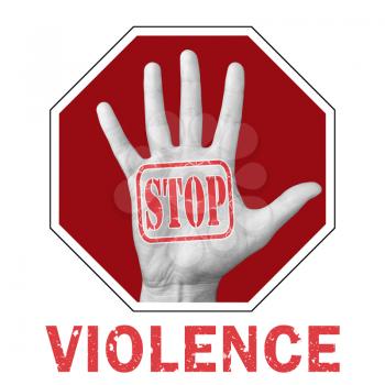 Stop violence conceptual illustration. Open hand with the text stop violence. Global social problem