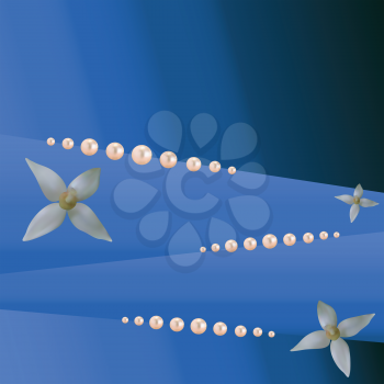 Abstract vector background. Pearls and flowers on dark blue..