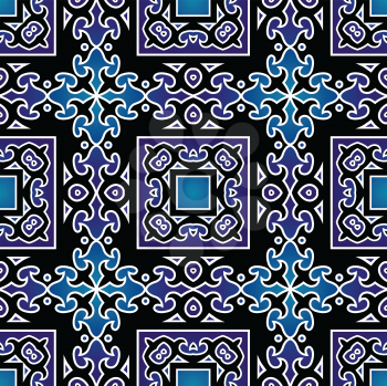 Beautiful seamless blue background with oriental pattern.
