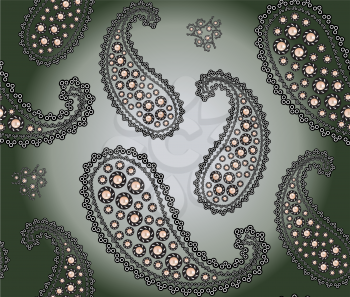 Abstract vector seamless background with paisley (a Turkish cucumber) and arabesques.